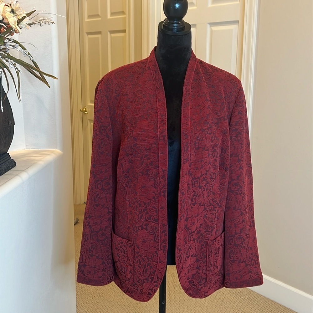 Goldwater Creek Burgundy Chenille Jacquard Jacket Blazer